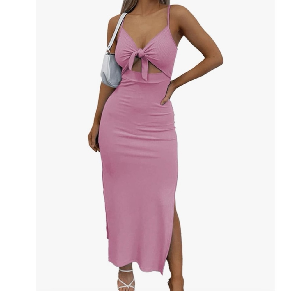 Pink tie knot cut out maxi dress